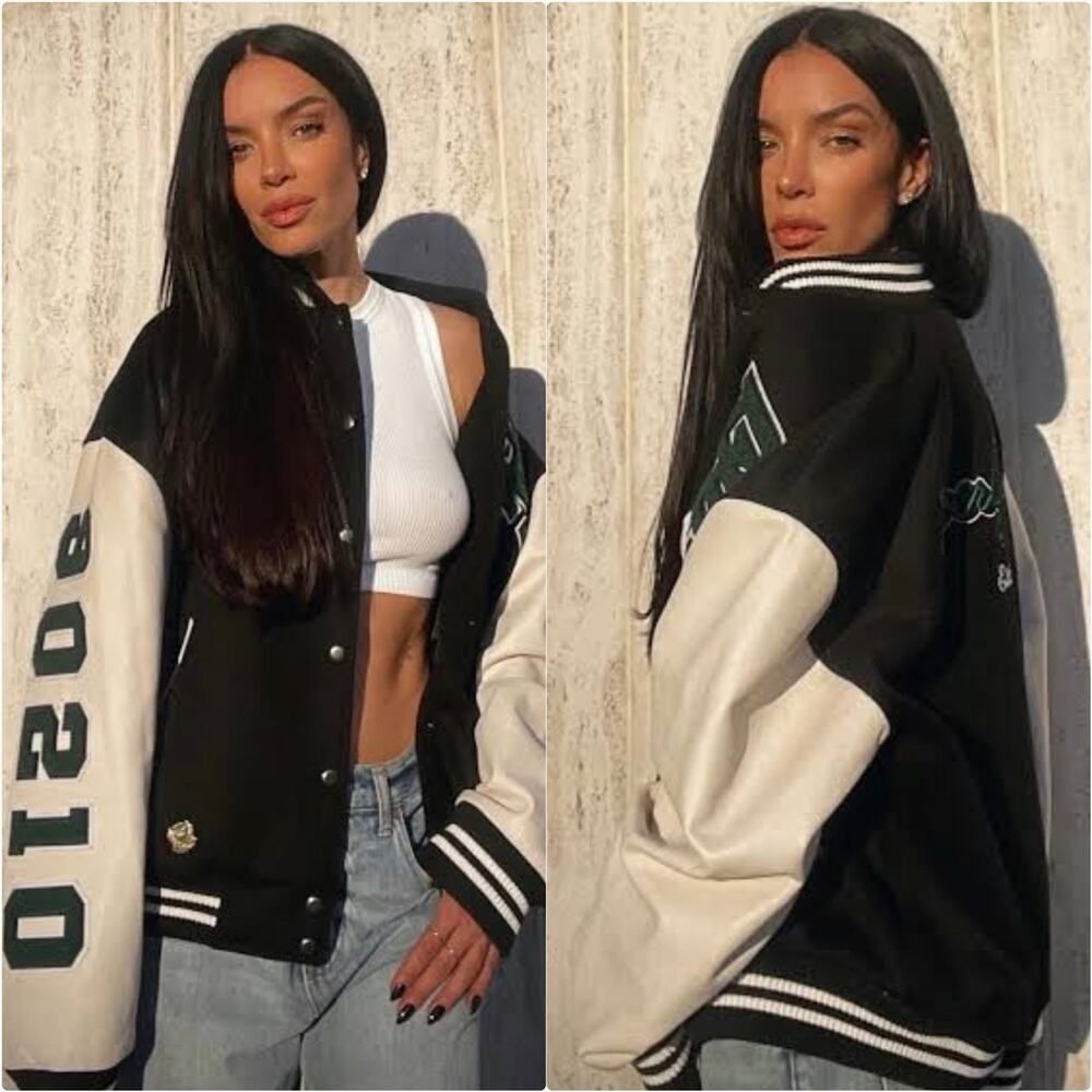 Beverly Hills x Revolve Varsity Jacket Womens XL Leather Bomber‎ Letterman Patch